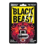 Empaque frontal de suplemento masculino Black Beast F8-TECH de 700mg con ilustración de oso rugiendo, indicando más tiempo erección y poder