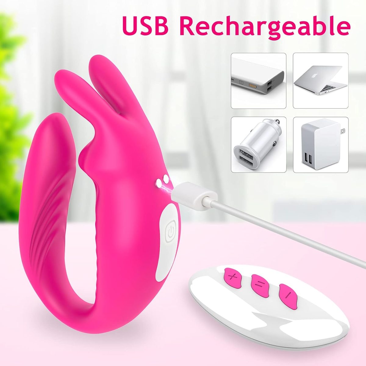 Vibrador de conejo de clítoris para mujer, con control remoto inalámbrico de color rojo rosa