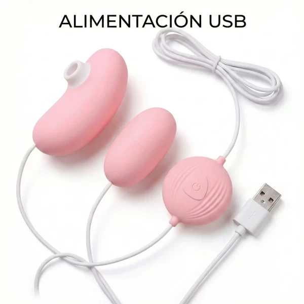 Bala vibradora con succionador de clítoris color Rosa conexión USB